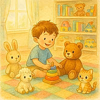 Gabriel et la peluche réparée
