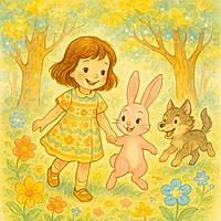 Elïa et le lapin rose dans la forêt enchantée