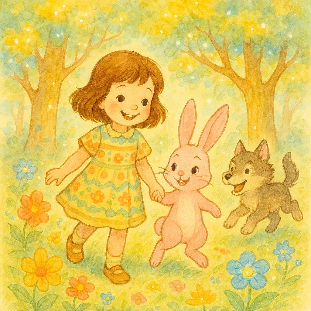 Elïa et le lapin rose dans la forêt enchantée