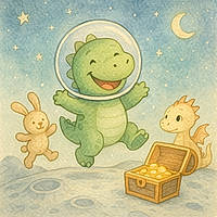 Simon le dinosaure sur la Lune