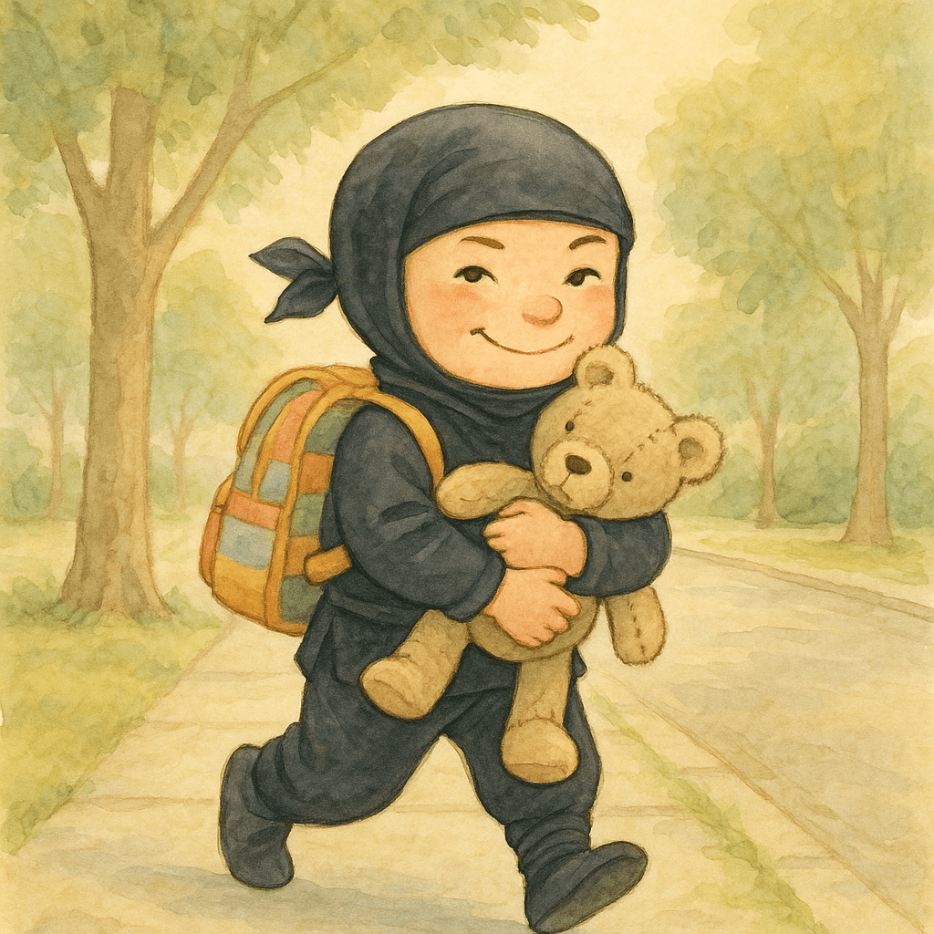 Timéo le petit ninja et sa peluche