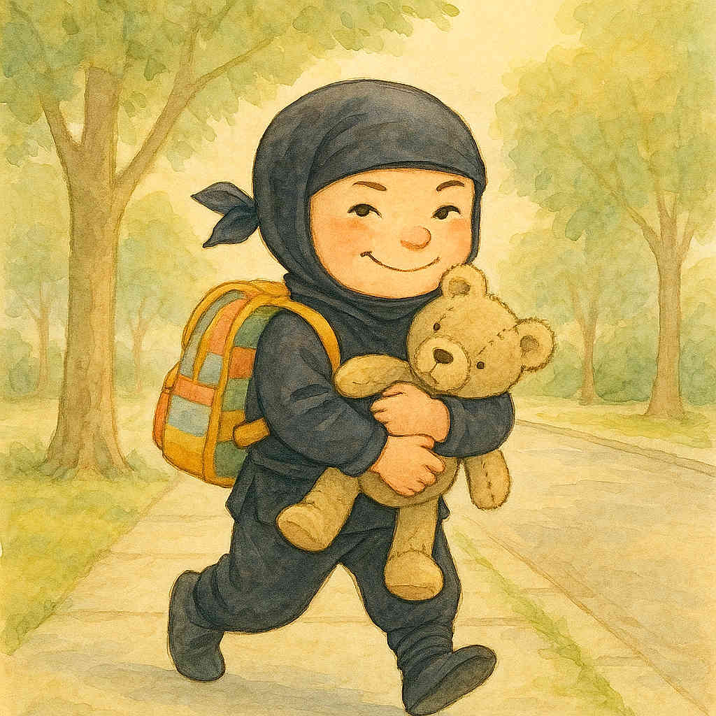 Timéo le petit ninja et sa peluche