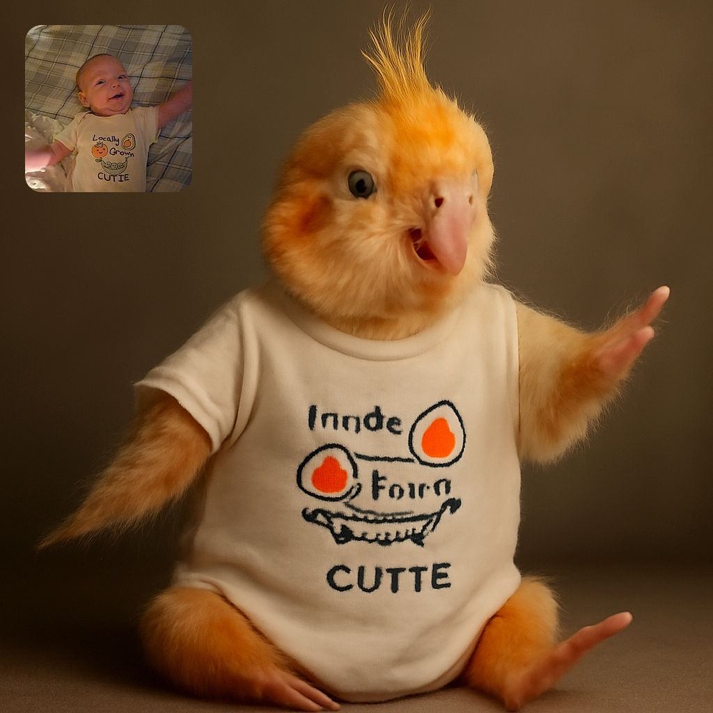 A smiling baby wearing a cute onesie that says 'Locally Grown Cutie' lies on a plaid blanket, reaching out with joy in a cozy, softly lit setting.