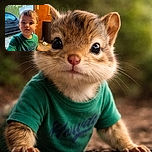 A curious little kid sneaks into the frame like a tiny paparazzo — slightly blurred from motion, rocking a green tee, with a black truck outside and a wooden-paneled garage interior staging the chaos. A water bottle and crumpled plastic make cameo appearances.