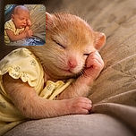 A peacefully sleeping newborn baby dressed in a soft yellow outfit, resting their head on a patterned pillow with a cozy, warm-toned background. The tiny clenched fists and closed eyes add to the serene and heartwarming atmosphere.
