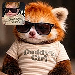 A chubby-cheeked baby sporting oversized black sunglasses and a shirt that proudly declares 'Daddy's Girl,' looking like the coolest tiny celebrity at the family gathering.