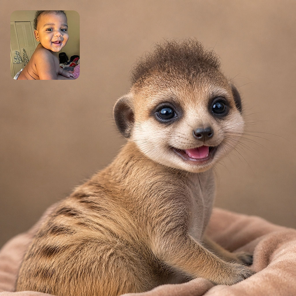 A cheerful baby beams at the camera like a tiny celebrity caught mid-giggle, sitting on a bed surrounded by laundry and plush blankets while the closet doors quietly witness the adorable chaos.
