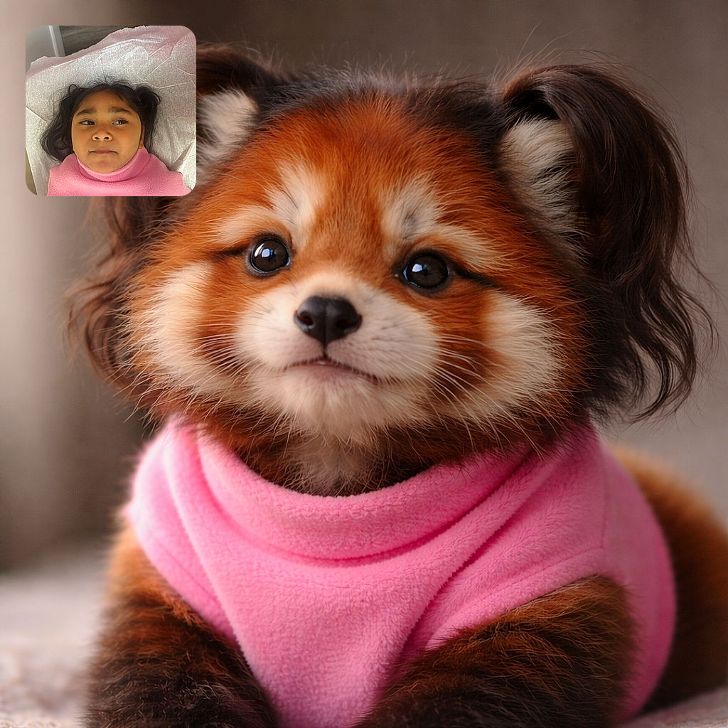 A young child in a bright pink sweater lies on a medical examination table covered with white paper, looking slightly to the side with a curious and calm expression, framed by dark hair tied in pigtails.