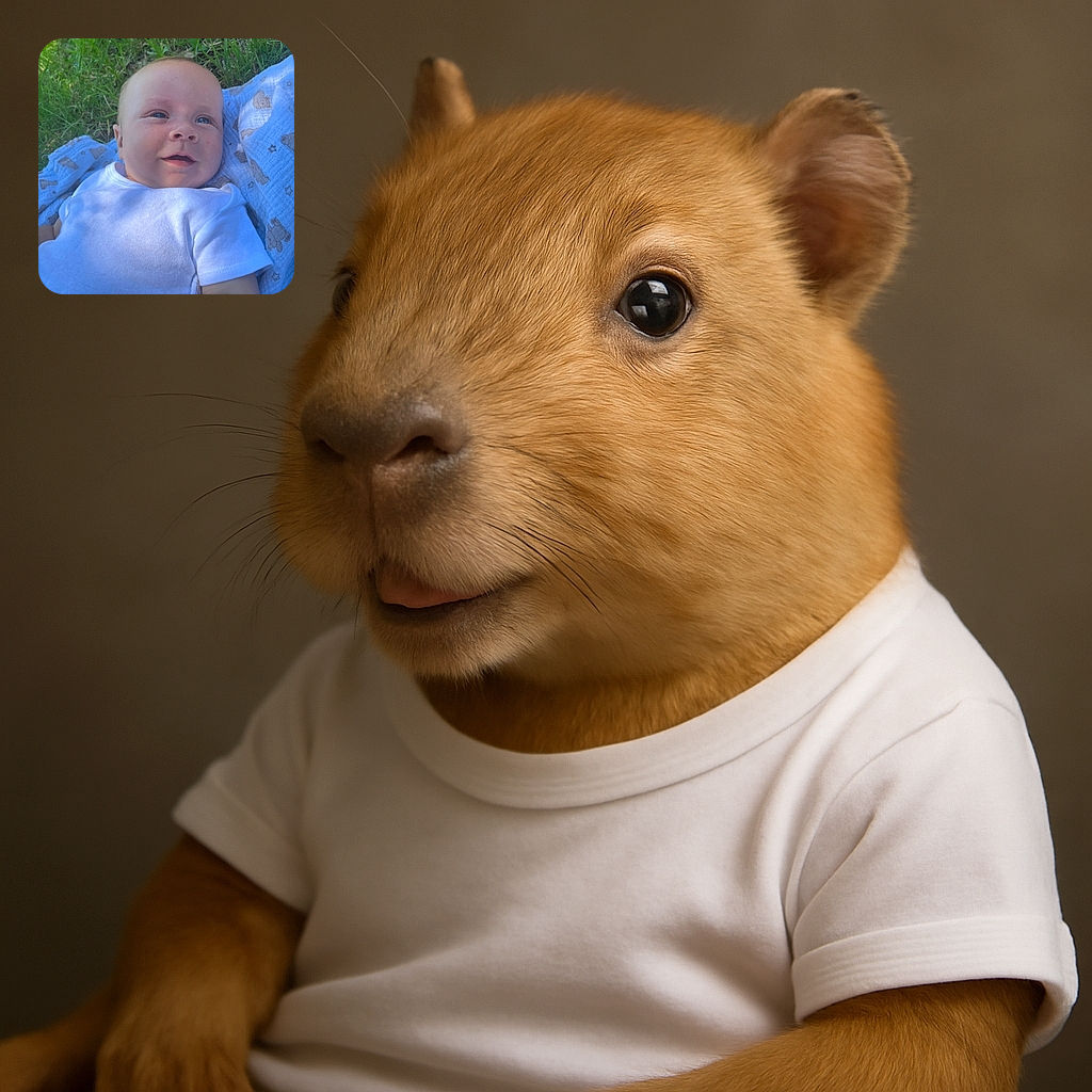 A chubby-cheeked baby in a crisp white onesie lies on a patterned blanket outdoors, surrounded by green grass, flashing a gentle smile as the sunlight plays softly across their face.