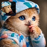 A close-up portrait of a thoughtful child with striking blue eyes, wearing a colorful fleece hat and jacket, sucking on their fingers while bathed in warm, natural light that highlights the smooth skin and delicate features.