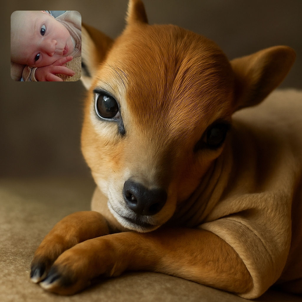 A close-up photo of a baby lying down with a curious expression, resting their head on their hand. The soft lighting and cozy clothing add a warm and intimate feel to the image.