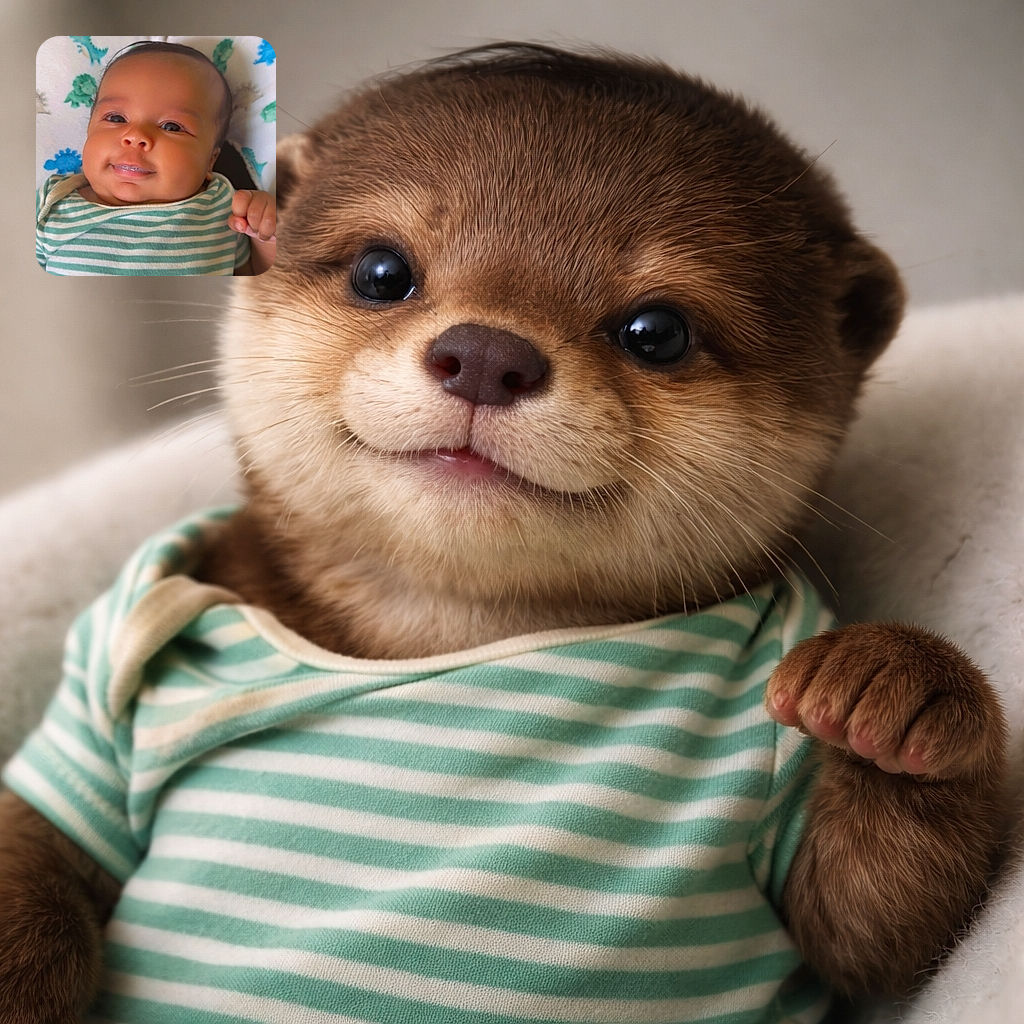 A cute baby with a charming smile lies comfortably on a dinosaur-patterned pillow, dressed in a green and white striped outfit, radiating pure innocence and joy.