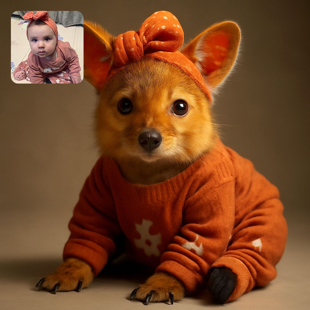 A curious baby with big eyes and a peachy headband looks up at the camera, sitting on a soft patterned play mat with cozy slippers and a textured gray blanket in the background.