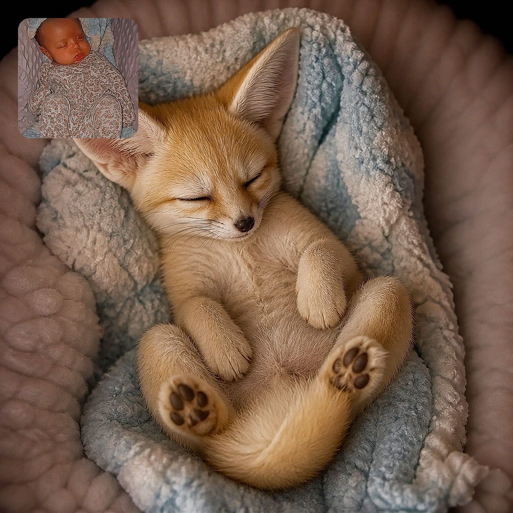 A peacefully sleeping baby is bundled in a wonderfully busy floral onesie, looking like a tiny fashion model who has bravely surrendered to nap time. The cozy textured blanket and little pillow make the whole scene feel warm, quiet, and snug.