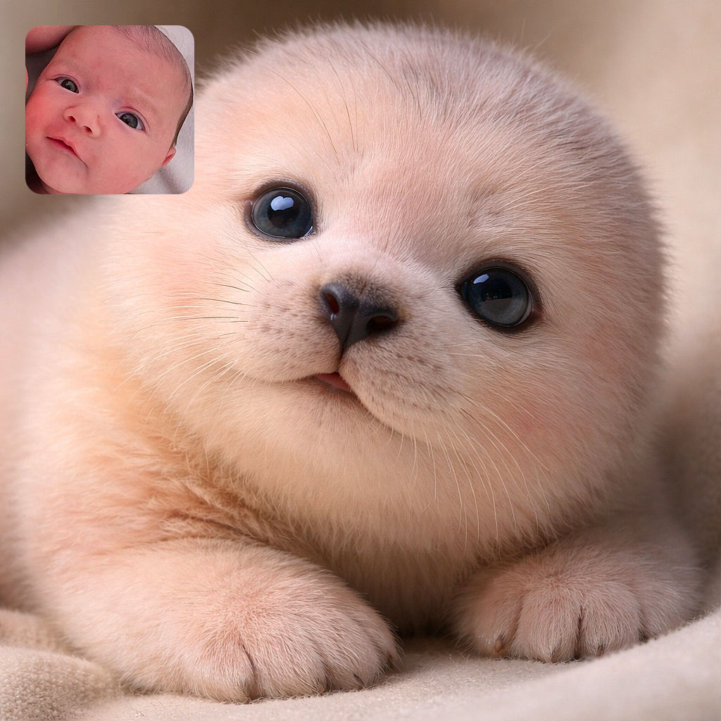 A wide-eyed newborn stares into the camera with a mix of curiosity and mild suspicion, cheeks like tiny marshmallows and a pout that clearly says 'who invited the paparazzi?'. The close-up captures soft skin, little wisps of hair, and a peaceful blanket background — pure baby charisma.