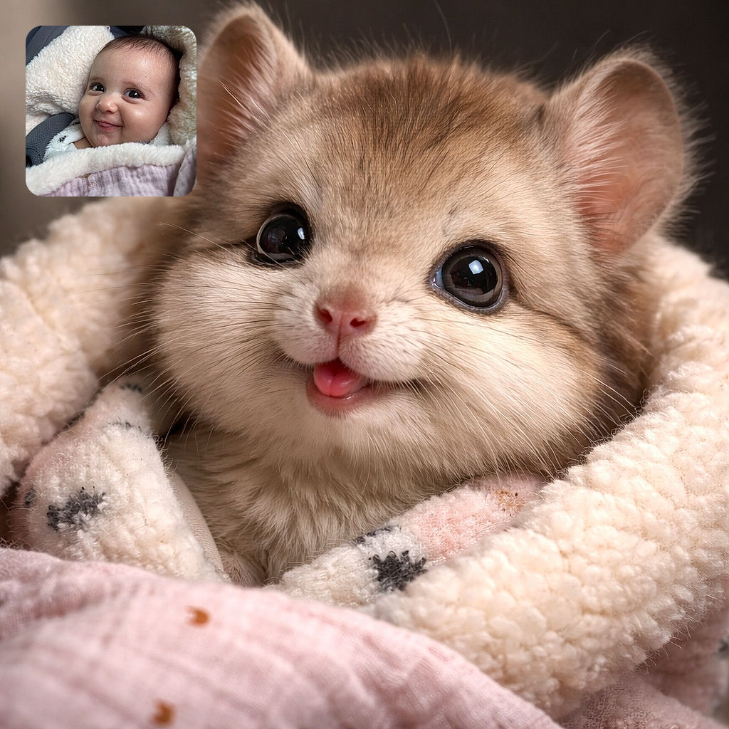 A giddy baby tucked into a fluffy blanket gives a mischievous grin with a tiny bead of drool—big curious eyes, chubby cheeks, and cozy car-seat surroundings make this portrait equal parts heart-melter and comedy gold.