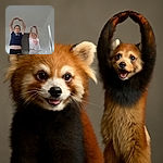 Three kids are caught mid-action in a casual indoor setting; two are stretching with arms raised high, while the third beams a cheerful smile from the corner, all framed by a plain white room with a slightly ajar door.