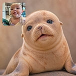 A curious baby leans dramatically into the camera with the expression of a tiny philosopher who has just discovered cheeks, while a bright indoor setting and teal carrier frame the close-up portrait.