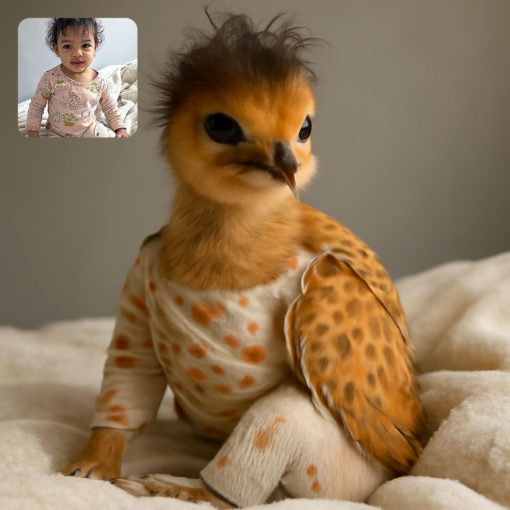 A curly-haired toddler with big curious eyes sits cozily on a fluffy blanket, rocking a playful outfit covered in doodles of bunnies and plants, looking ready to conquer the couch kingdom with a smile that could melt any heart.