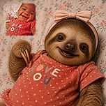 A delighted baby beams at the camera from a floral blanket, looking like a tiny comedian who just remembered the punchline. The polka-dot outfit and cozy pink surroundings add plenty of cheerful charm.