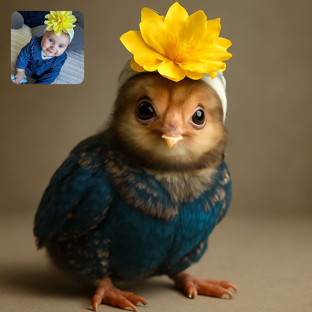 A charming baby with sparkling blue eyes and a cheeky smile rocks a giant yellow flower headband like it's runway fashion, sitting comfortably on a cozy quilt with tiny shoes in hand, ready to steal hearts and maybe a few cookies.