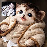 A cheerful baby bundled up in a cozy cream and brown jacket, lying comfortably in a stroller, gazing upwards with wide, curious eyes and a tiny smile that promises adorable mischief.