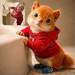 A curious toddler in a red outfit stands gripping the edge of a bathtub, looking up with wide eyes and an inquisitive expression, ready to explore the bathroom world.
