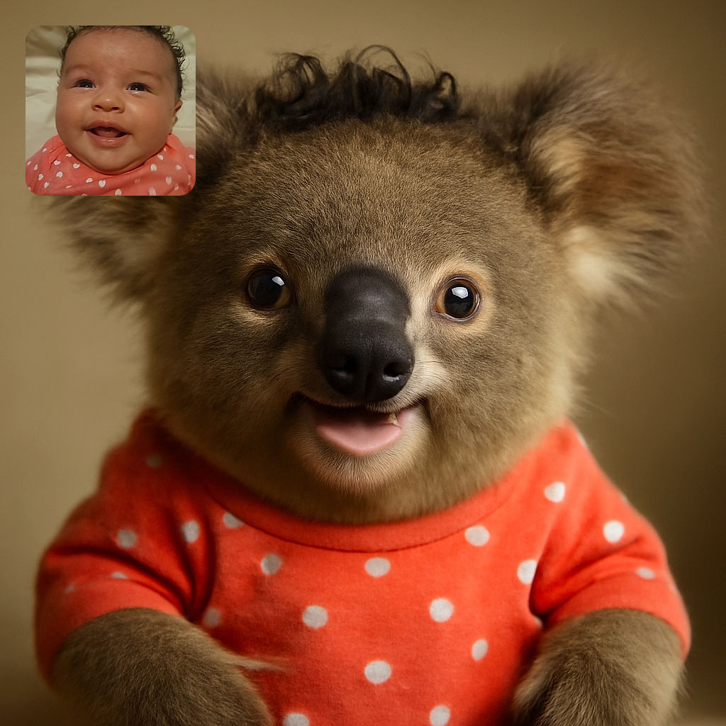 A joyful baby with sparkling eyes and a wide smile is dressed in a cute coral outfit dotted with white hearts, lying on a soft cream-colored surface with a pack of wipes visible in the background, capturing a candid moment of happiness.
