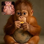 A chubby baby in a diaper is sitting and munching on a cracker, with a slightly blurry and dimly lit background that hints at a cozy indoor setting.