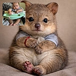 A chubby-cheeked baby sits comfortably in a Fisher-Price high chair, gripping a soft cloth with a curious and slightly serious expression. The background features a patterned cushion adding a cozy vibe to the scene.