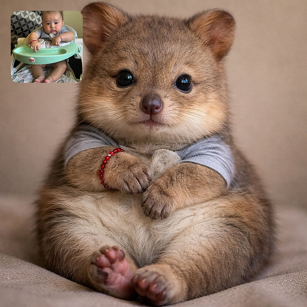 A chubby-cheeked baby sits comfortably in a Fisher-Price high chair, gripping a soft cloth with a curious and slightly serious expression. The background features a patterned cushion adding a cozy vibe to the scene.