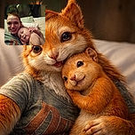 A cozy and heartwarming selfie of a smiling adult and a happy toddler cuddling closely on a bed, with a soft pillow background and warm lighting creating an intimate family moment.