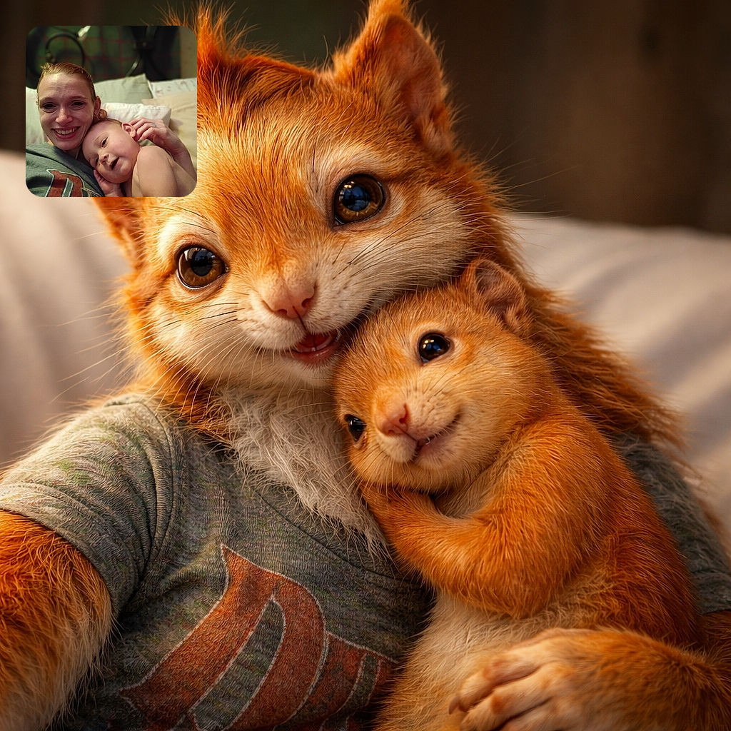 A cozy and heartwarming selfie of a smiling adult and a happy toddler cuddling closely on a bed, with a soft pillow background and warm lighting creating an intimate family moment.