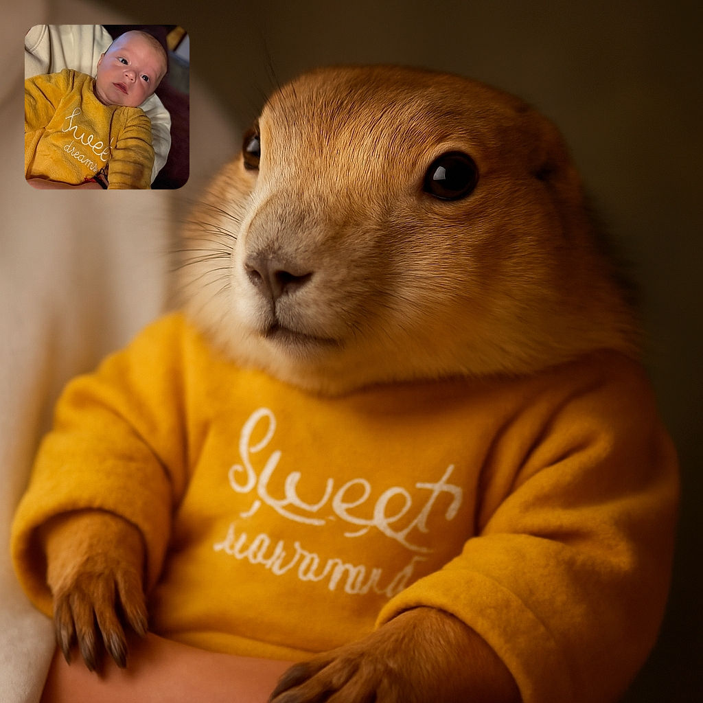 A cozy baby wearing a soft yellow outfit with 'sweet dreams' embroidered on it is being gently cradled, gazing curiously off-camera with a calm expression, while the background softly blurs into warm tones.