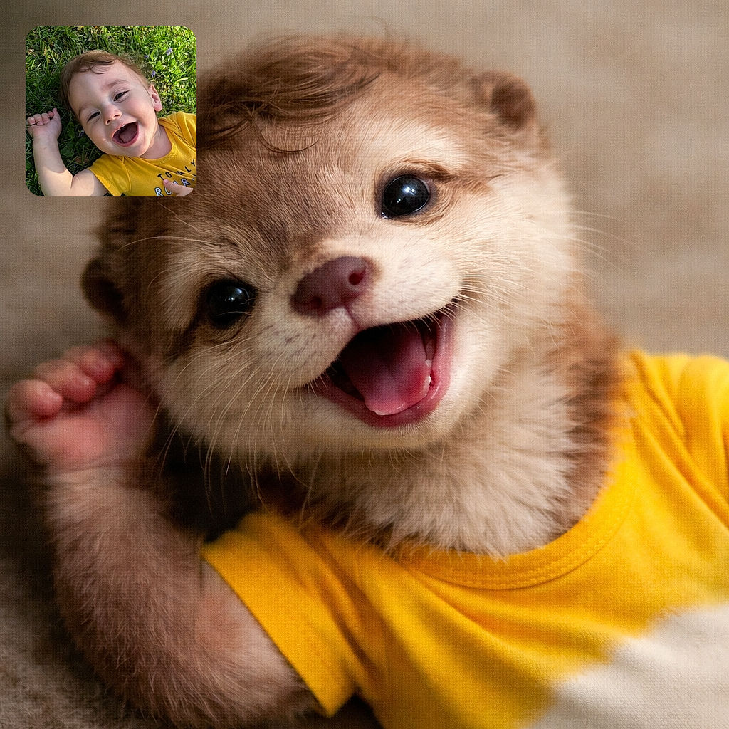 A joyful toddler lies on lush green grass, laughing with mouth wide open and eyes sparkling with delight. Wearing a bright yellow shirt, the little one is surrounded by dandelions and small purple flowers, creating a vibrant and cheerful outdoor scene.