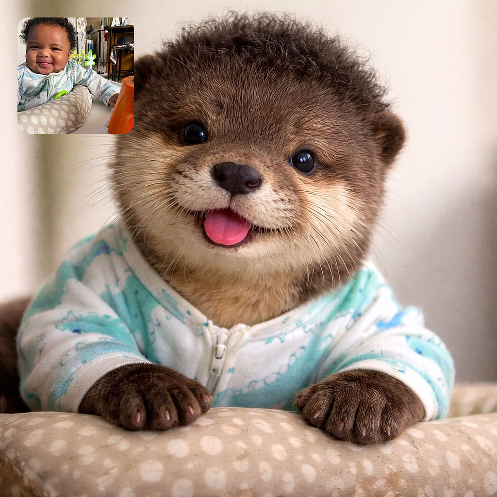 A cheerful baby with curly hair sticks out their tongue in a playful manner, seated comfortably in a cushioned baby seat with a colorful toy in the background, all captured in a cozy indoor setting.