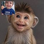 A delighted little kid beams at the camera like the world’s tiniest celebrity, proudly modeling a “SUPER COOL DUDE” shirt while an adult’s hands provide an enthusiastic backstage assist. The porch setting and cheerful grin make this portrait radiate pure sunshine.