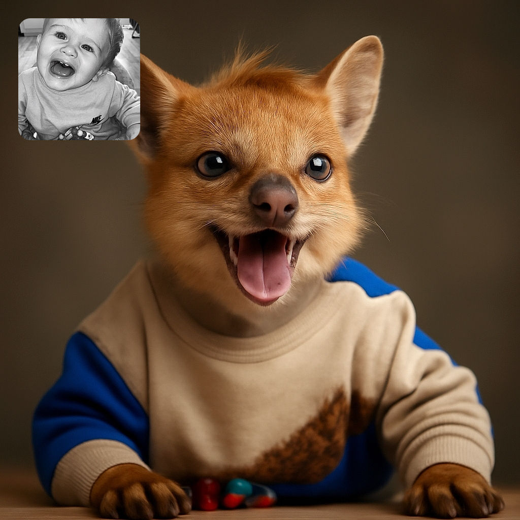 A gleeful toddler with sparkling eyes and a toothy grin leans eagerly toward the camera, surrounded by a cozy indoor setting and playful toys, radiating pure joy and curiosity.