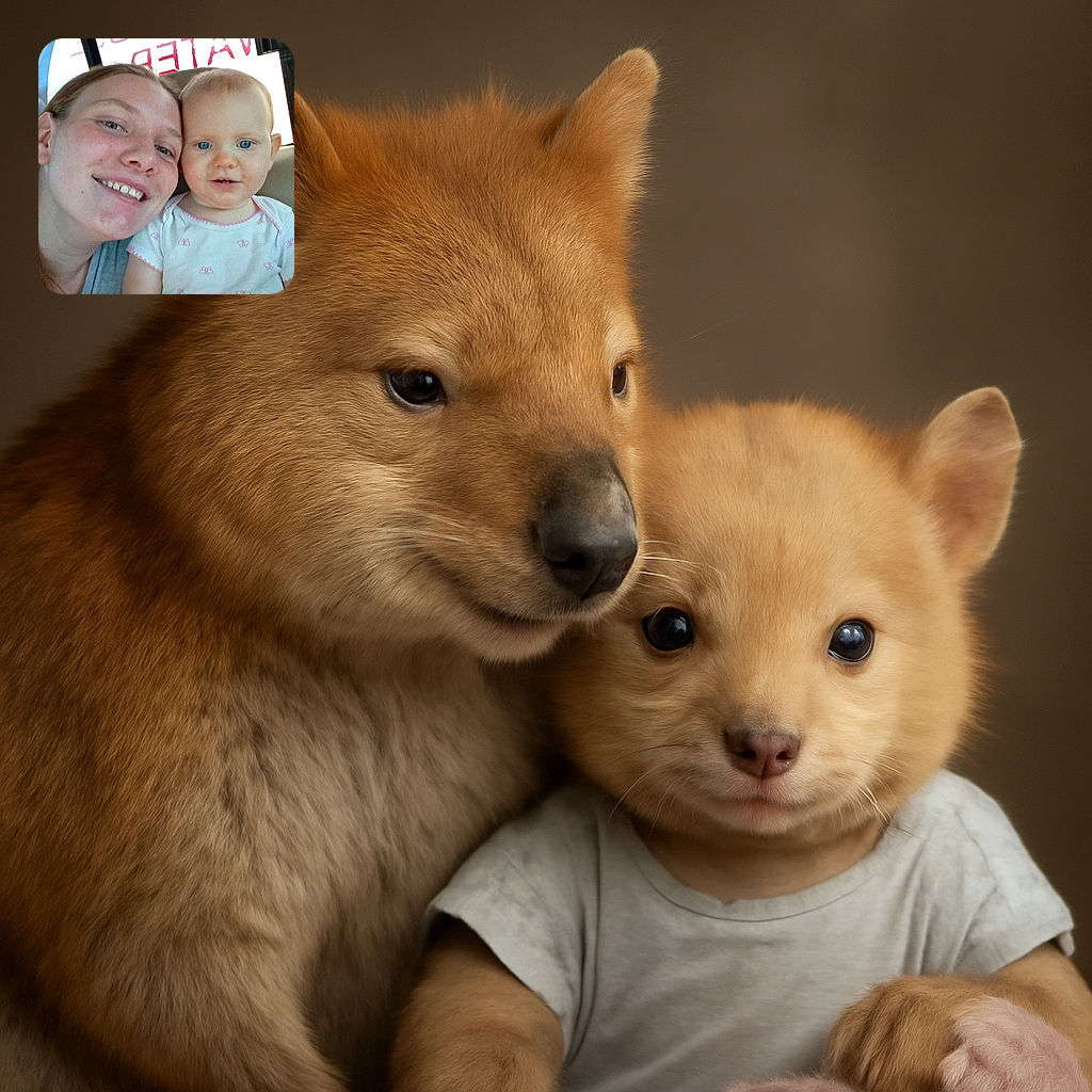 A cheerful selfie of a woman and a baby inside a car, with a bright protest sign visible through the rear window, creating a mix of cozy family moment and activist vibe.