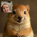 A close-up of a smiling baby with sparkling blue eyes and a tiny tongue peeking out, lying on a floral patterned blanket, radiating pure joy and innocence.