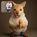 A cheeky young child with blonde hair and blue eyes sticks out their tongue playfully while holding an orange toy or snack, standing on a paved street wearing a white Spider-Man hoodie and colorful blue and orange boots.