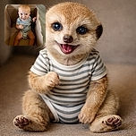 A gleeful baby sits like the ruler of Cardboard Kingdom — striped onesie, big blue eyes, two tiny teeth on display, and a triumphant fist as if declaring 'I fit perfectly.' The box makes a surprisingly dramatic throne against a wood floor.