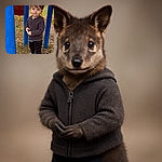 A curious toddler stands amidst bright blue playground poles, hands fiddling with a zipper, eyes wide with wonder and a hint of mischief, surrounded by autumn leaves and playground equipment.