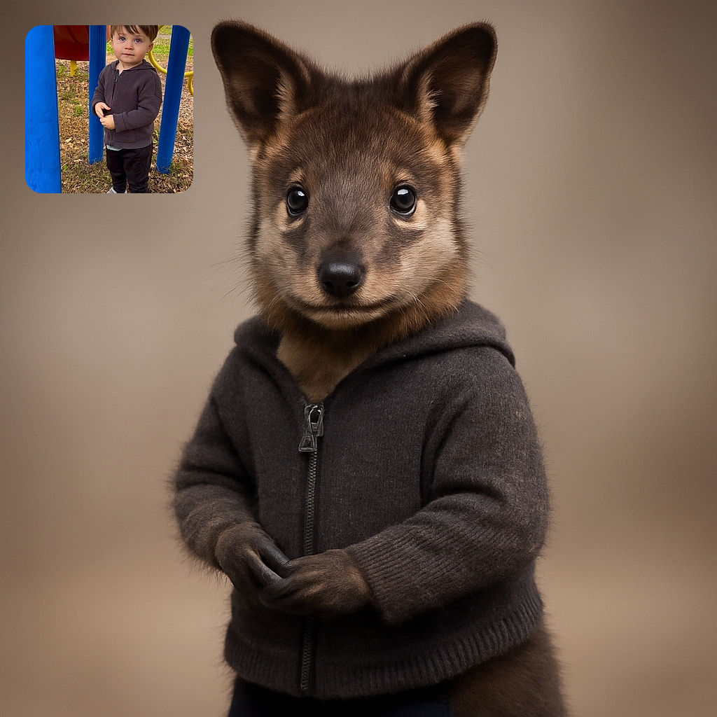 A curious toddler stands amidst bright blue playground poles, hands fiddling with a zipper, eyes wide with wonder and a hint of mischief, surrounded by autumn leaves and playground equipment.