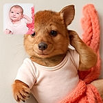 A charming baby with bright eyes and a slight smile lies on a white surface, wrapped partially in a soft pink knitted blanket, looking curiously at the camera with a relaxed and adorable pose.