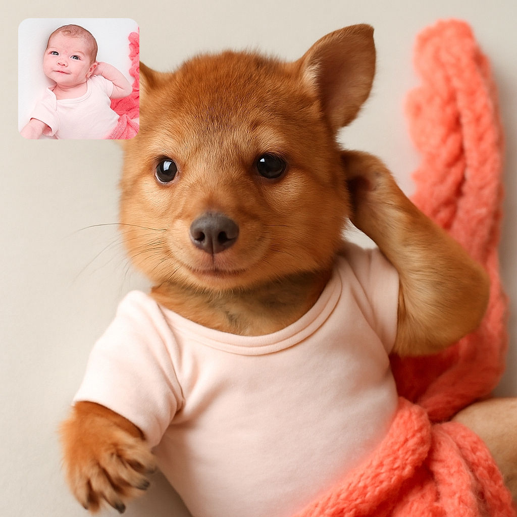 A charming baby with bright eyes and a slight smile lies on a white surface, wrapped partially in a soft pink knitted blanket, looking curiously at the camera with a relaxed and adorable pose.