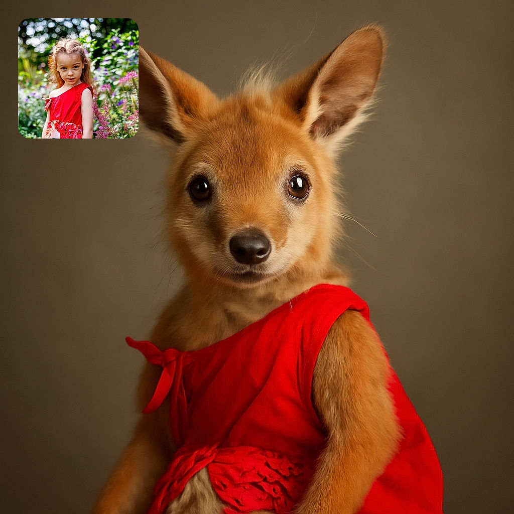 A charming young girl in a vibrant red dress stands confidently amidst a colorful garden of blooming flowers, her inquisitive gaze and slightly tousled hair capturing the essence of a sunny day adventure.
