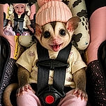 A cheerful baby beams from a snug car seat, looking like a tiny pink-hatted captain ready to buckle up for the world’s cutest road trip. The patterned cushions, soft blanket, and bright red harness button complete the cozy cockpit.