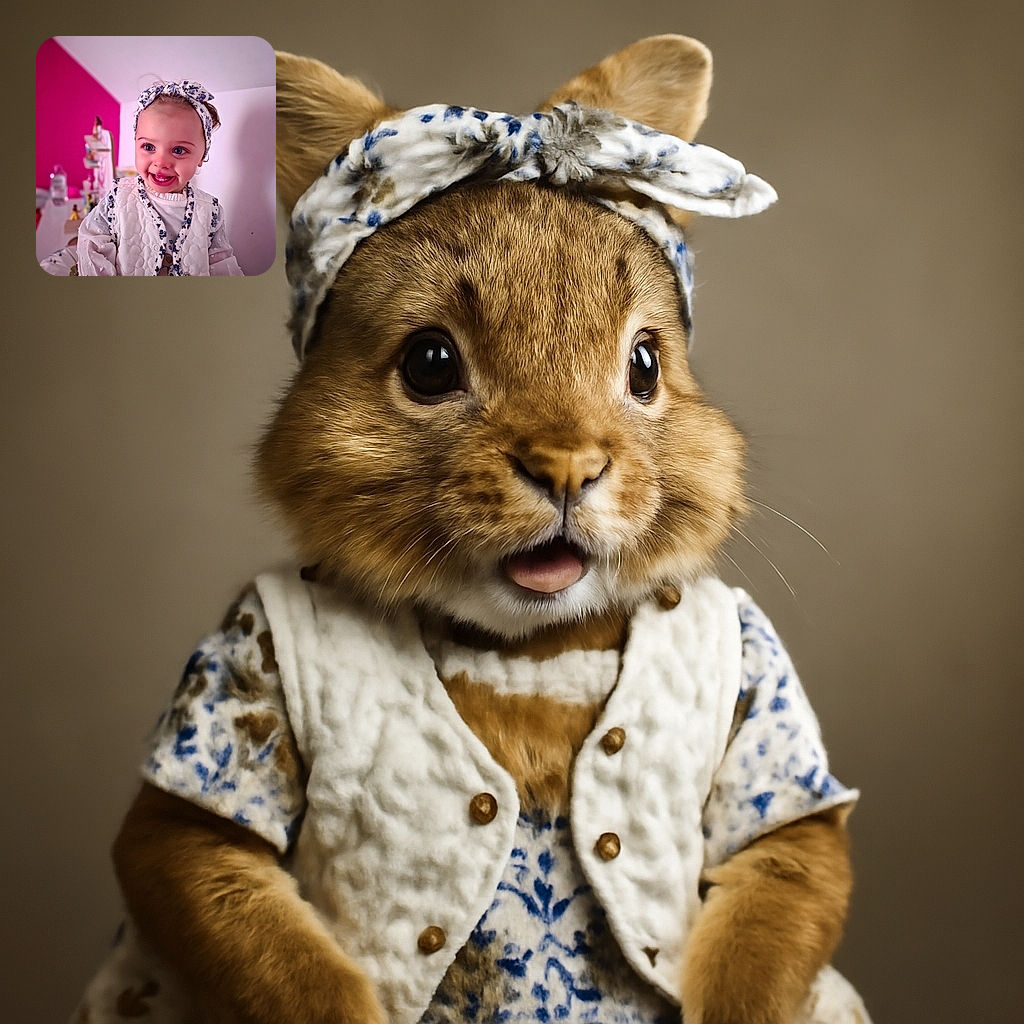 A cheerful toddler with sparkling blue eyes and a floral headband beams joyfully, dressed in a cozy white vest and sheer polka-dot sleeves, set against a cozy room with a vibrant pink wall and soft lighting that highlights the innocence and charm of childhood.