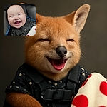 A joyful baby grins widely while strapped safely in a car seat, wearing a star-patterned outfit and clutching a colorful blanket with red polka dots, radiating pure happiness.